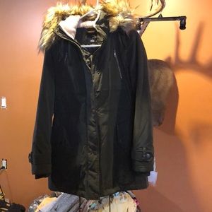 Olive Green Puff Jacket with Fur Hood
